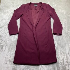 Harlowe & Graham Open Front Long Jacket Burgundy Textured Long Sleeve‎ Trench